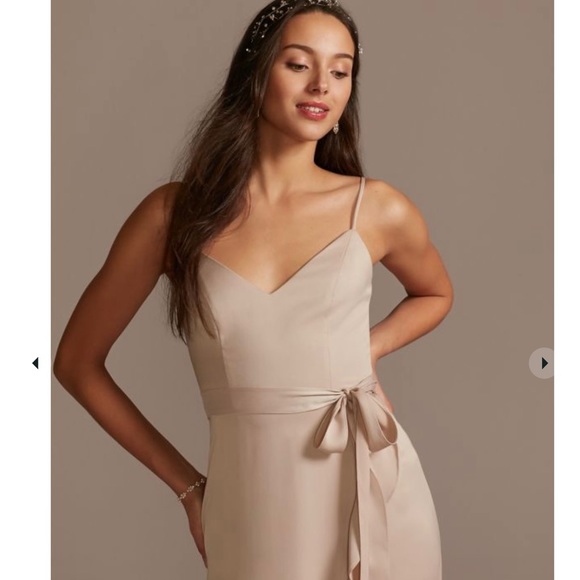 Davids Bridal Spaghetti Strap Crepe Ruffle Faux Wrap Bridesmaid Formal dress - Picture 2 of 3